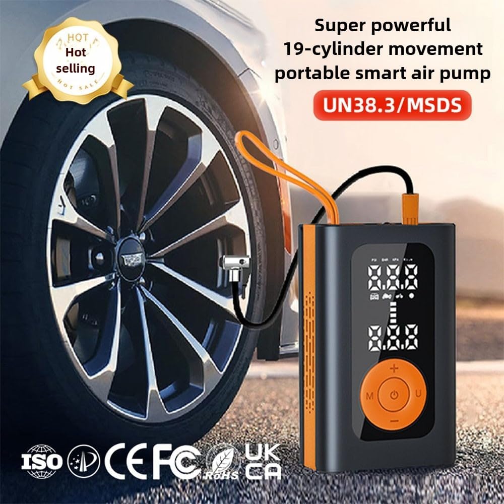 150PSI Tire Inflator Portable Air Pump, 3X Faster Air Compressor with 6000mAh Battery & Type-C, Digital Gauge, Car/Motorcycle/Bike Tires, Sports Balls, LED Light & Emergency Power (Orange)