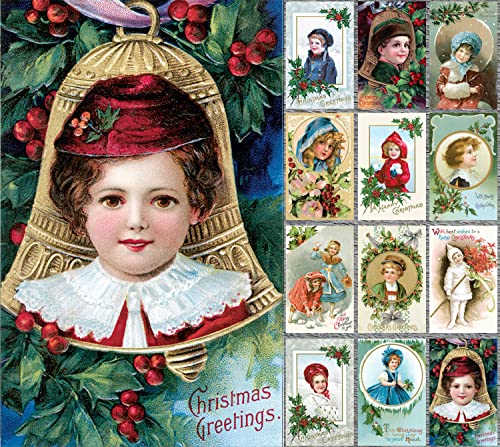 Image of PIXILUV CHRISTMAS PORTRAITS (Pack of 12) Notecards Small Greeting Cards # Beautiful Portraits of Children at Christmas ~ Vintage Christmas Postcards Reprint
