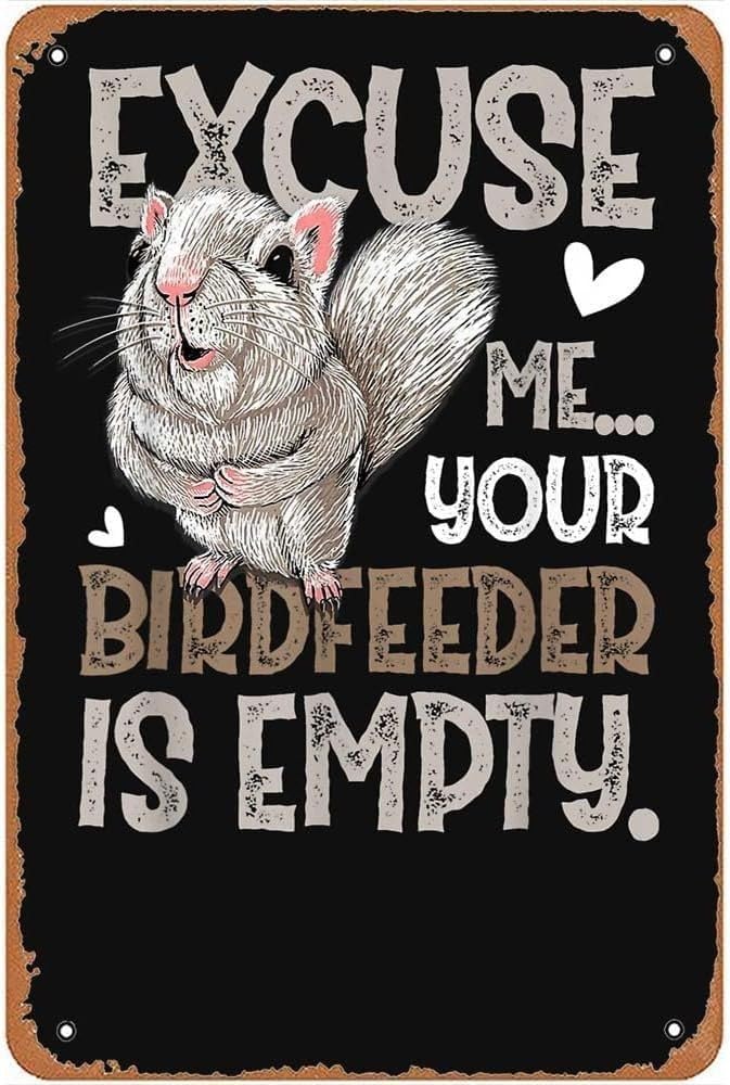 PKNVKZIDK Humorous Metal Tin Sign Excuse Me Your Bird Feeder Is Empty Bird Lover Vintage Decor for Man Cave Garage Farm Bar Billiard Room Gift 8 X 12 inch