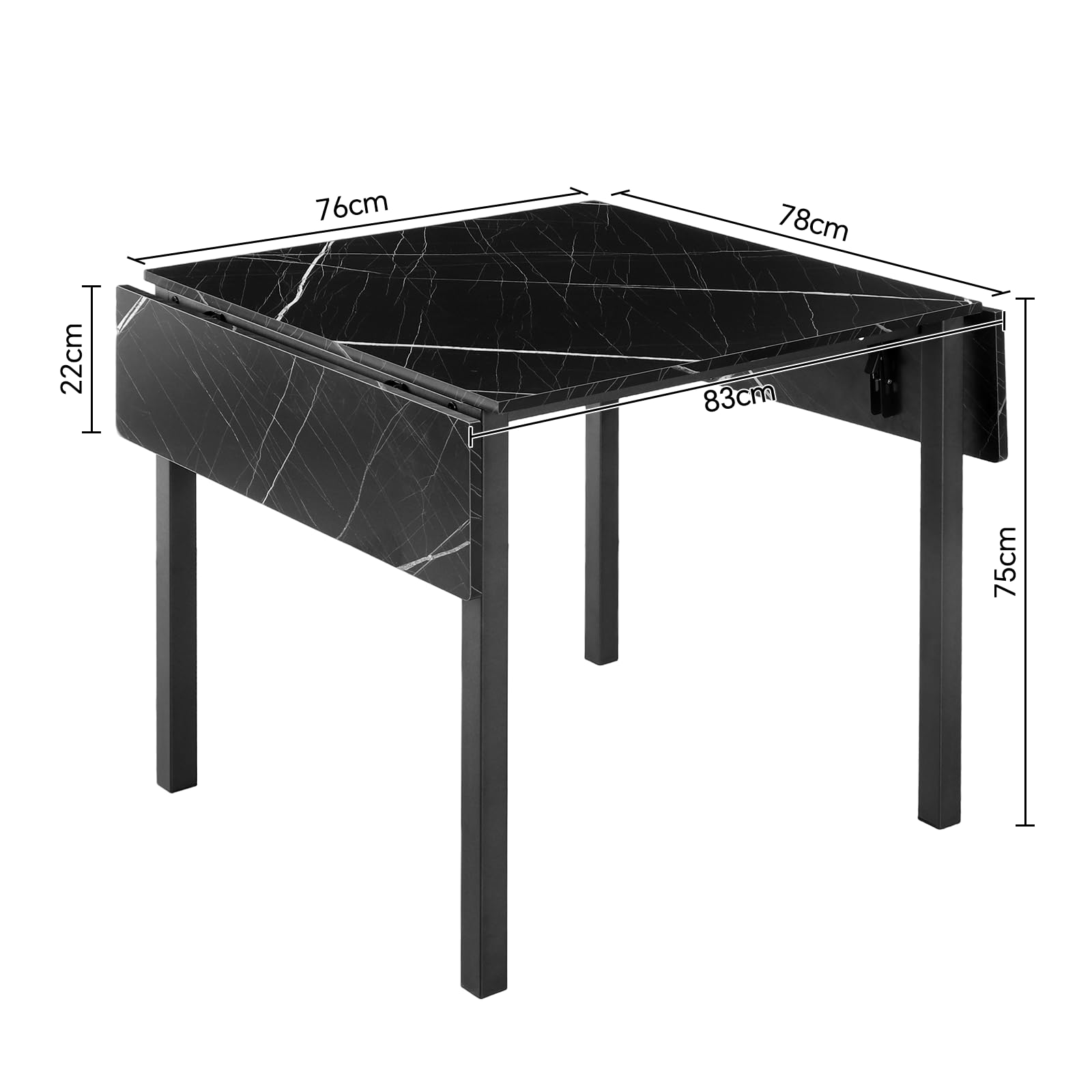 Tavolo da pranzo pieghevole, allungabile, per piccoli spazi, 2-4 persone, industriale, 78 x 120 x 76,2 cm, nero