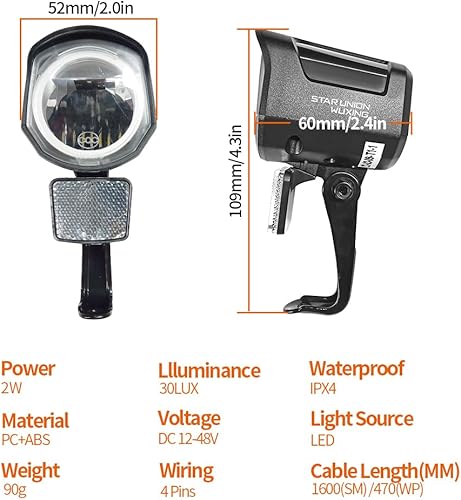 Miniatura 2 de Faro delantero Ebike de 12 V-60 V con conector de 2 pines, luz frontal LED para conducción nocturna, montaña eléctrica y scooter eléctrico -