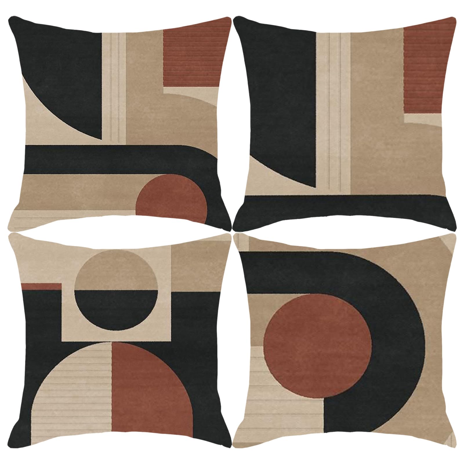 LOHDALOLF Abstract Throw Pillow Covers 18x18 inch Set of 4 Black and Brown Pillow Cases Minimalist Geometric Decorative Cushion Covers for Sofa Couch