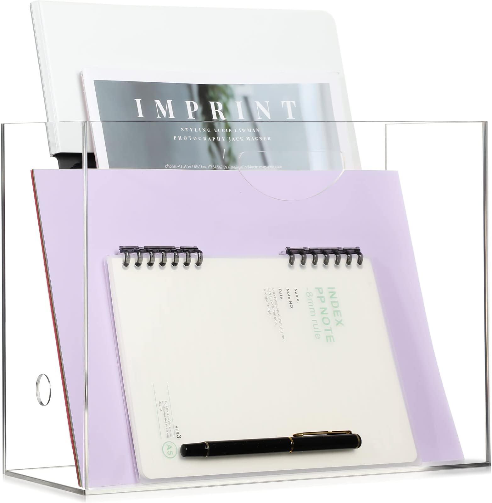 Slim Acrylic File Box with Handles, Clear File Box Organizer, Acrylic Desktop File Box for Home Work Office Desk File Documents Index Business Card Sorting Storage (1 Set)