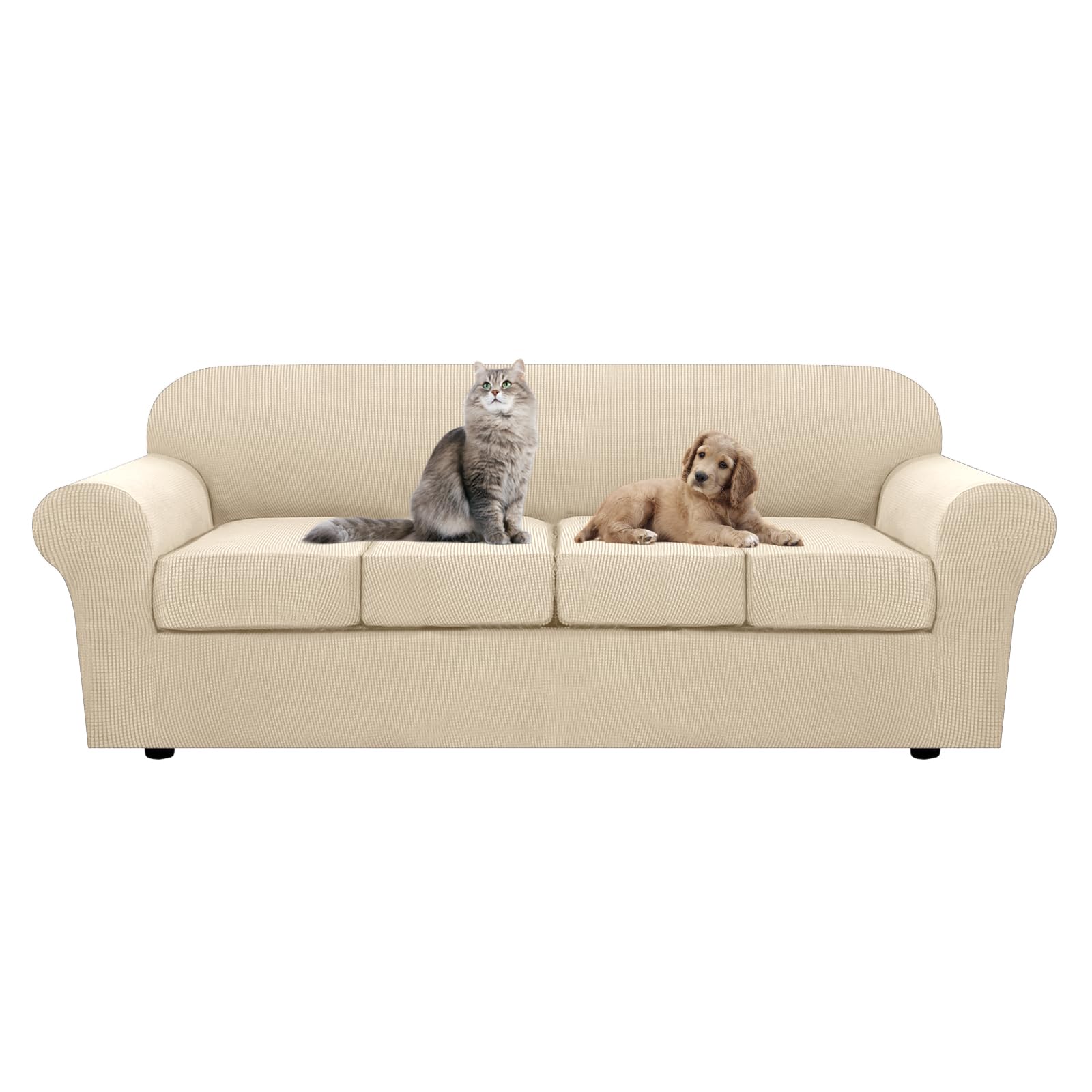 SYLC Ektorp Sofa Cover with Seat Cushions Covers and Backrests Covers Sofa Covers Stylish Stretch Jacquard Couch Slipcover Protector (Beige,L Sofa+4 L Seats)