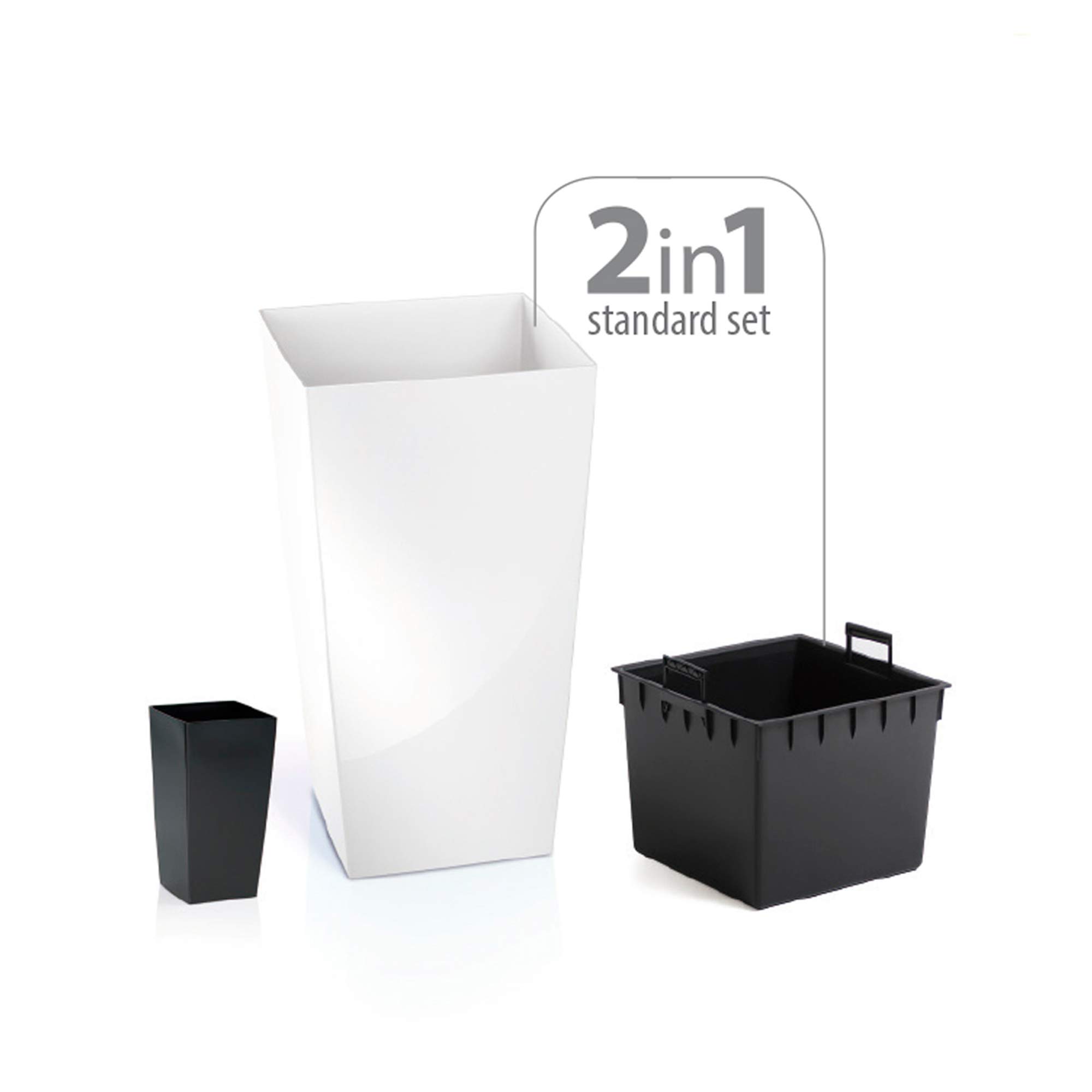 Pack 3 hohe Prosperplast -Pakete (11,4/16,3/19 Liter) Urbi -Kunststoffquadrat in Anthrazitfarbe mit Ablagerung
