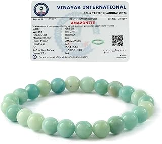 Bracelet for Unisex Adult (Black & Blue), Diameter : 2.5 Inch,Stone Size : 8 mm, Natural Crystal Stone, Amazonite