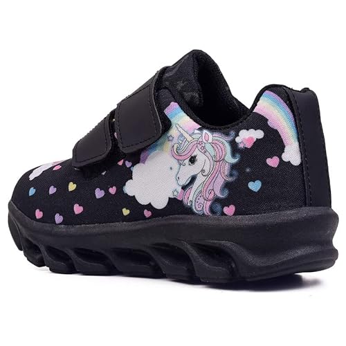 Tenis Infantil De Led Unicornio Calce Facil Meninas LIGHT + Oculos Relogio Cor:Preto;Tamanho:28