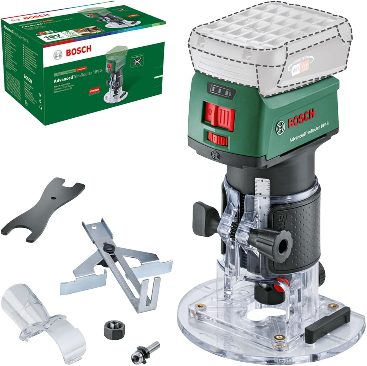 Cordless Trim Router AdvancedTrimRouter 18V-8 (Without Battery, 18 Volt System, Brushless Motor, in Carton Packaging)