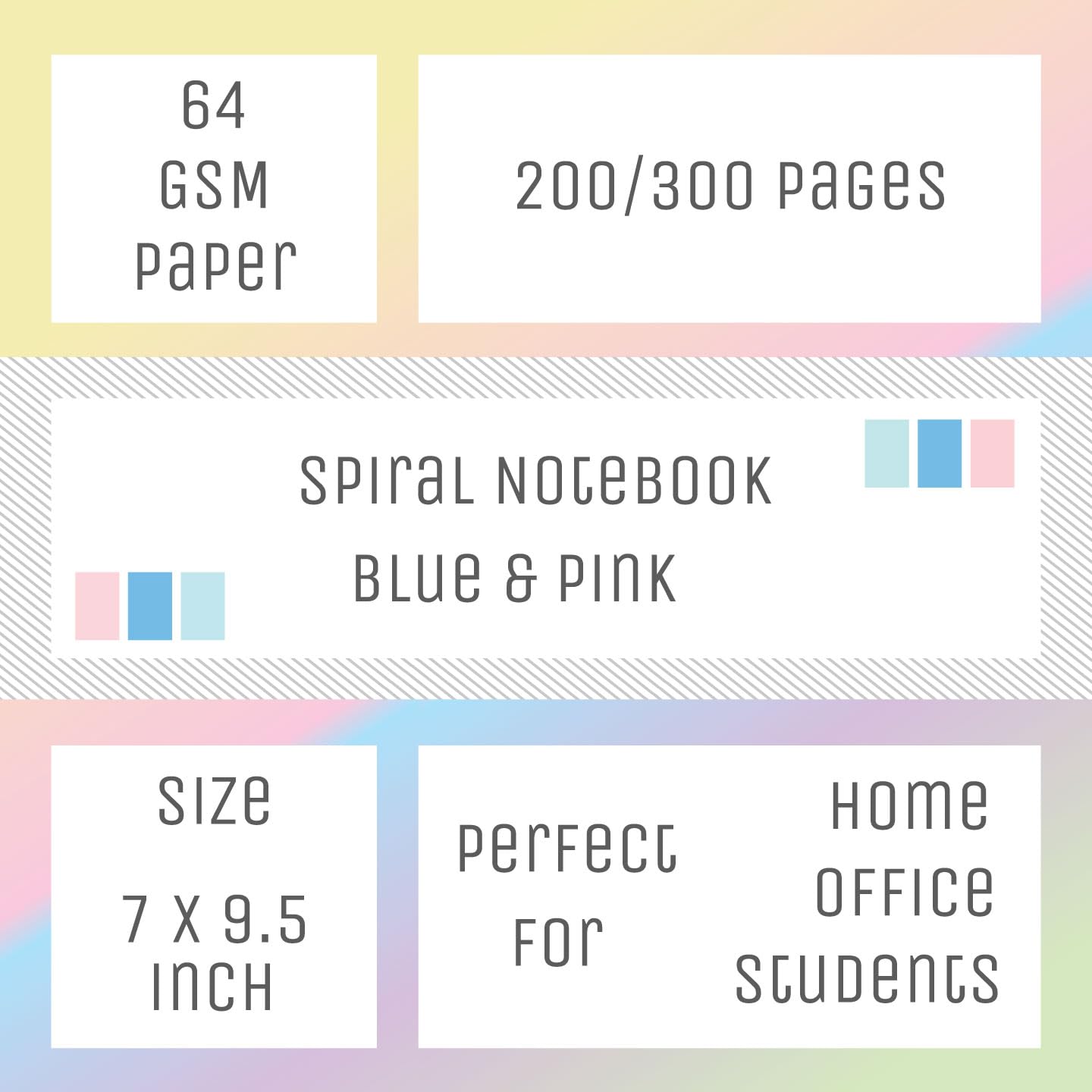 Fun Lines Premium B5 Spiral/Wiro Notebooks - Pack of 2-400 pages (Blue & Pink) 1