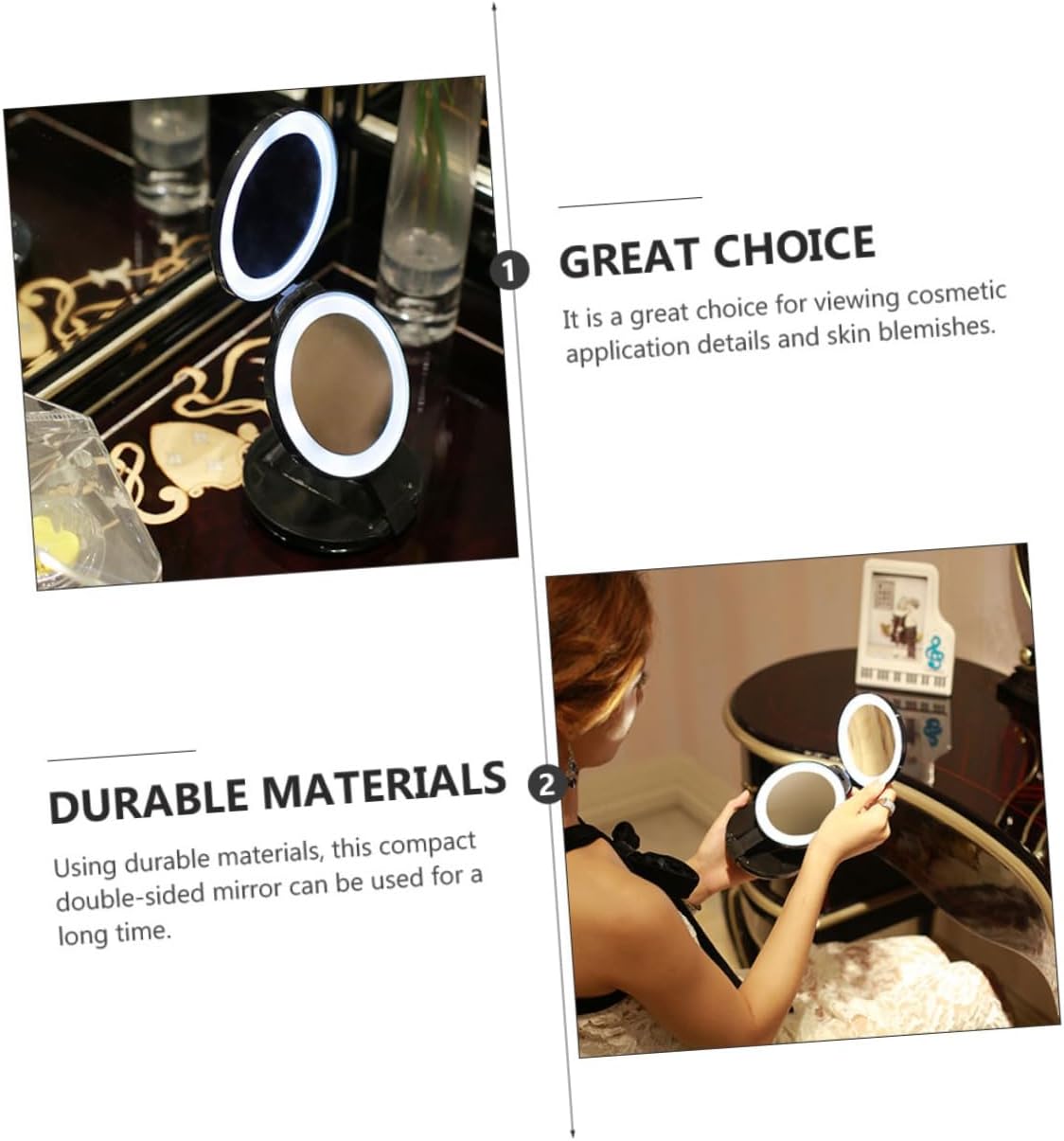 1Pc Folding Makeup Mirror Portable Double Sided Travel Compact Mirror Black with LED Light for Easy Makeup Application Any Lighting Condition