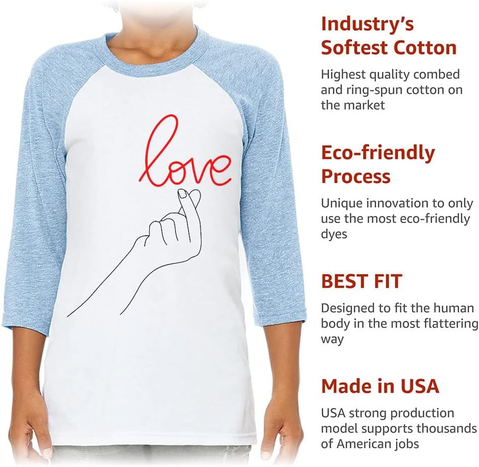 Finger Heart Kids' Baseball T-Shirt - Love 3/4 Sleeve T-Shirt - Cute Baseball Tee
