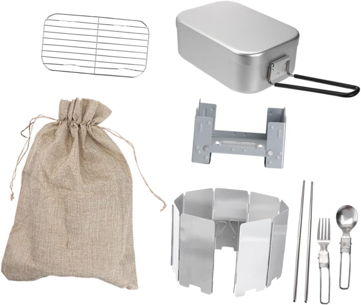 1 set Outdoor Portable Picnic Foldable Food Container with Steam Rack Stove Cutlery Windshield and Bag for Camping Hiking and Travel