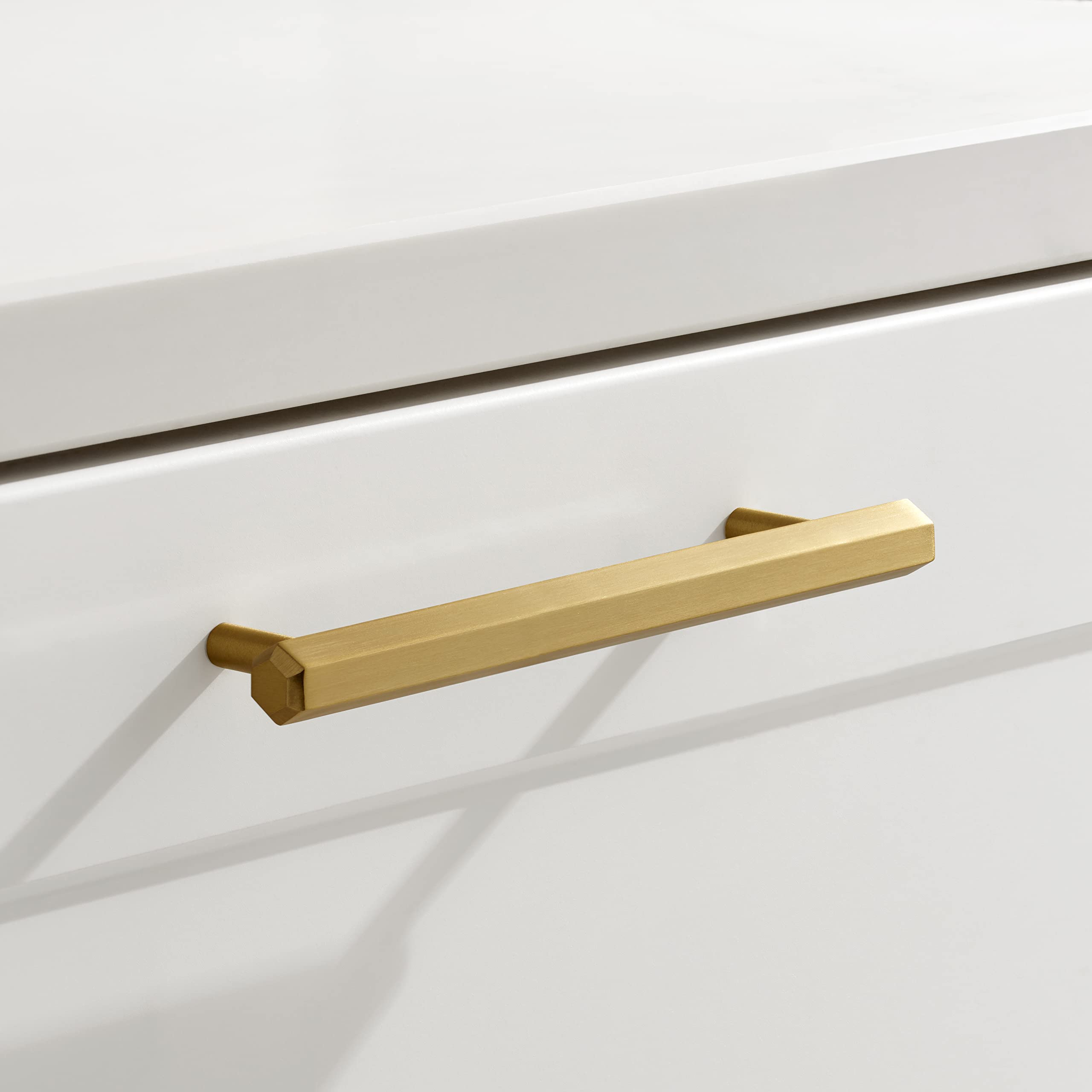 Pushka Home Ltd Gold Modern Contemperary Hexagon Cabinet Pull Handles For Door, Cupboards And Drawers (128Mm Hole Centre)