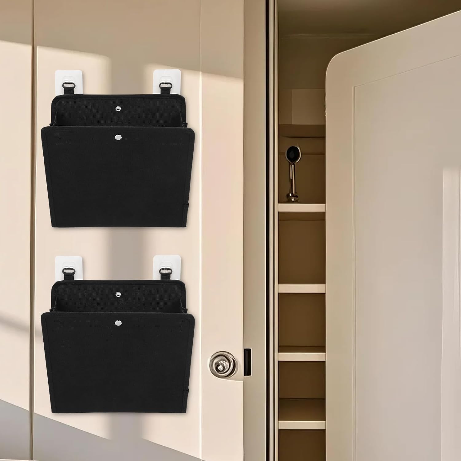Wall Mounted Shoe Rack for RV Door, 2/4 Pack Hanging Organizer for Shoe Storage, Foldable Rack with Hooks, Wall Organizer for RV Storage and Organization (Black 4Pack)