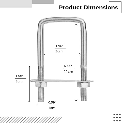 Miniatura 5 de Perno cuadrado en U, pernos en U cuadrados de acero inoxidable con tuercas y placa de marco para remolques de automóviles, lanchas de esquí o