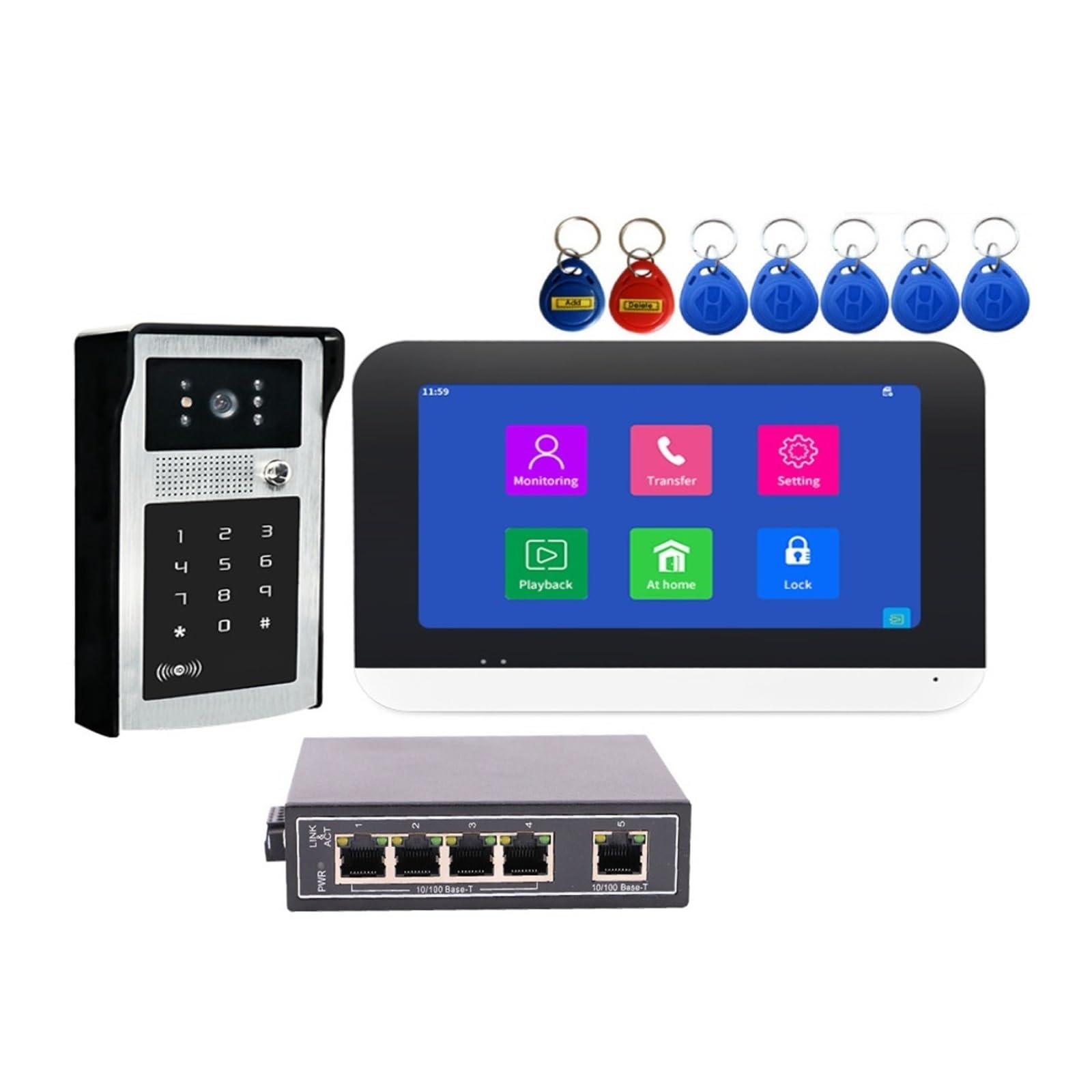 Videocitofono Senza Fili con Campanello WiFi IP Videocitofono con Password remota Sblocco LAN Locale Monitoraggio per casa Scuola Ufficio (Dimensioni: B Kits)