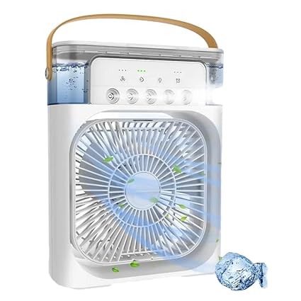 VIPREKHO Portable Air Conditioner Fan, Mini Evaporative Air Cooler with 7 Colors LED Light, 500 ml Water Tank USB Cooler, 3 Wind Speeds and 3 Spray Modes for Office, Home, Dorm, Travel (1 Pcs)