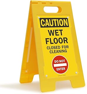 SmartSign Caution Closed For Cleaning Wet Floor Sign, 25 x 12 inch, Standing/Folding Floor Sign, Double-Sided, Plastic, Swappable Panels, Black/Red on Yellow, Pack of 1