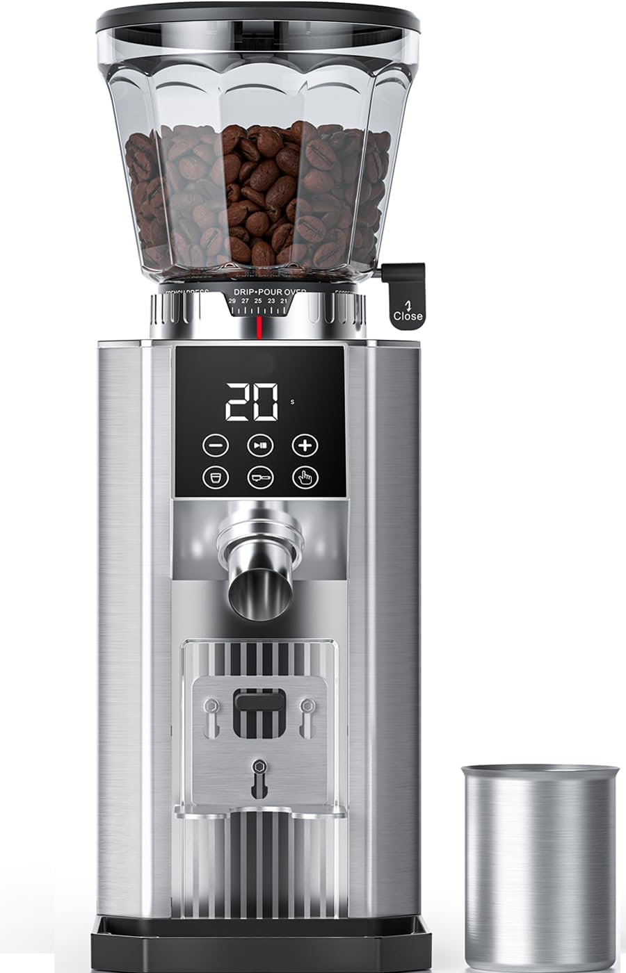 Burr Coffee Bean Grinder for Home Use with 45 Precise Grinding Settings, Espresso Grinder with Height Adjustable Funnel Stand, LED Touch Panel
