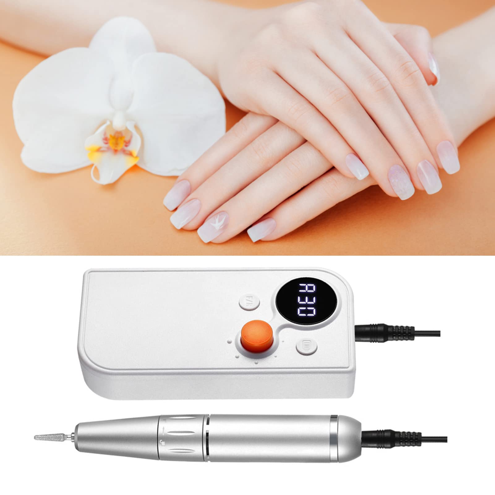 Set di Lucidatrici Per Levigatrice Per Trapano Elettrico Per Unghie - Schermo LED Portatile 0-30000 Giri/min Trapano Per Lima Per Unghie Per Manicure Pedicure Nail Art(bianco)