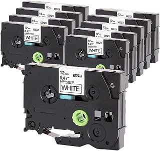 Zestaw 10 kompatybilnych taśm TZe-231 do Brother TZe-231 / TZ-231, laminowanych 12 mm, biała taśma z czarnym napisem, kompatybilna z P-Touch PT-H100R, PT-H105, PT-H100LB.