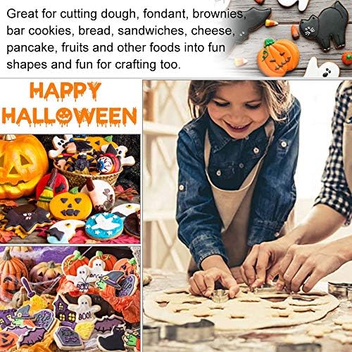 AFASOES Halloween Cookie Cutter Set, 7 Pcs Stainless Steel Ghost Cookies Cutters Biscuit Cookie Cutter Bat Shape Cookie Cutter for Halloween Baking Bat Ghost Castle Cat Skull Pumpkin Witch Hat