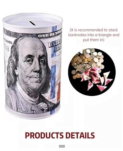 Metal Piggy Bank 8.5" Or 6" Tall $100 Dollar Bill Money Bank For Adults Kids Coin Saving Tin Can Currency (Benjamin Franklin,Small) #TOP4