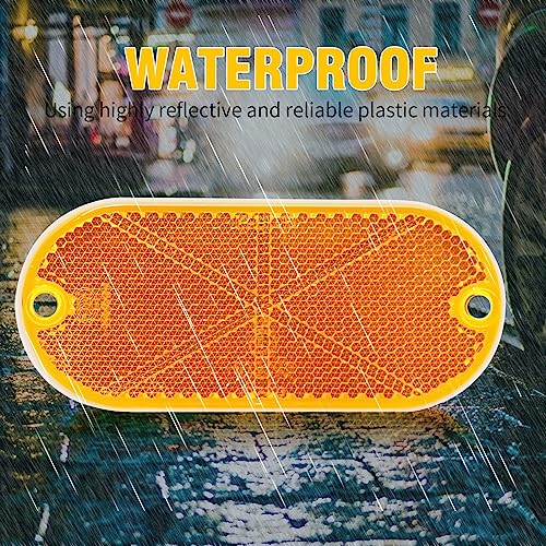 Image of 10 Pack Front Reflector Oval Reflectors 4.45 inch x 1.96 inch Mailbox Reflectors for Trailer Driveway Fence Gateposts Cars Boats Security Post Reflectors with Center Mounting Holes (Yellow)