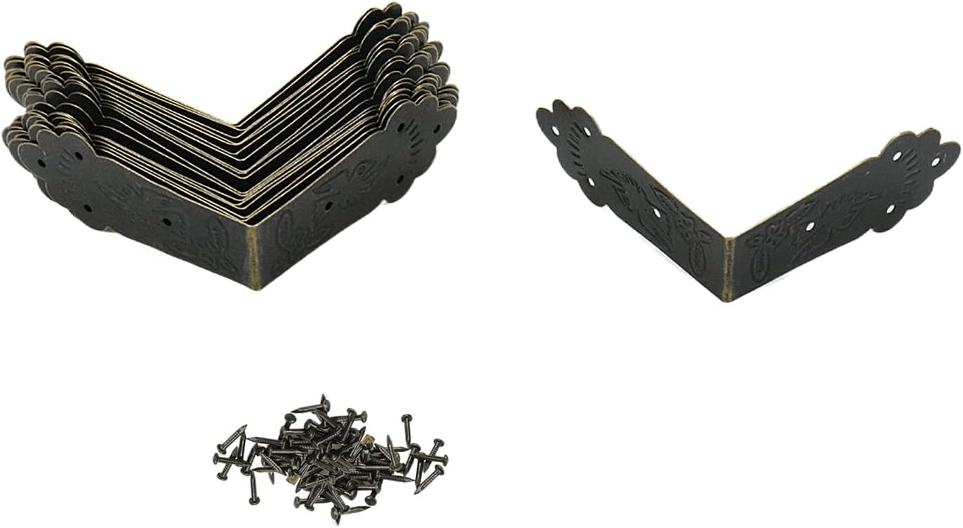 Mcredy 10 PCS Corner Guard Antique Decorative Box Corners 2.7x2.7x1.2 Retro Bronze Right Angle Bracket with Screws for Chair,Table,Door