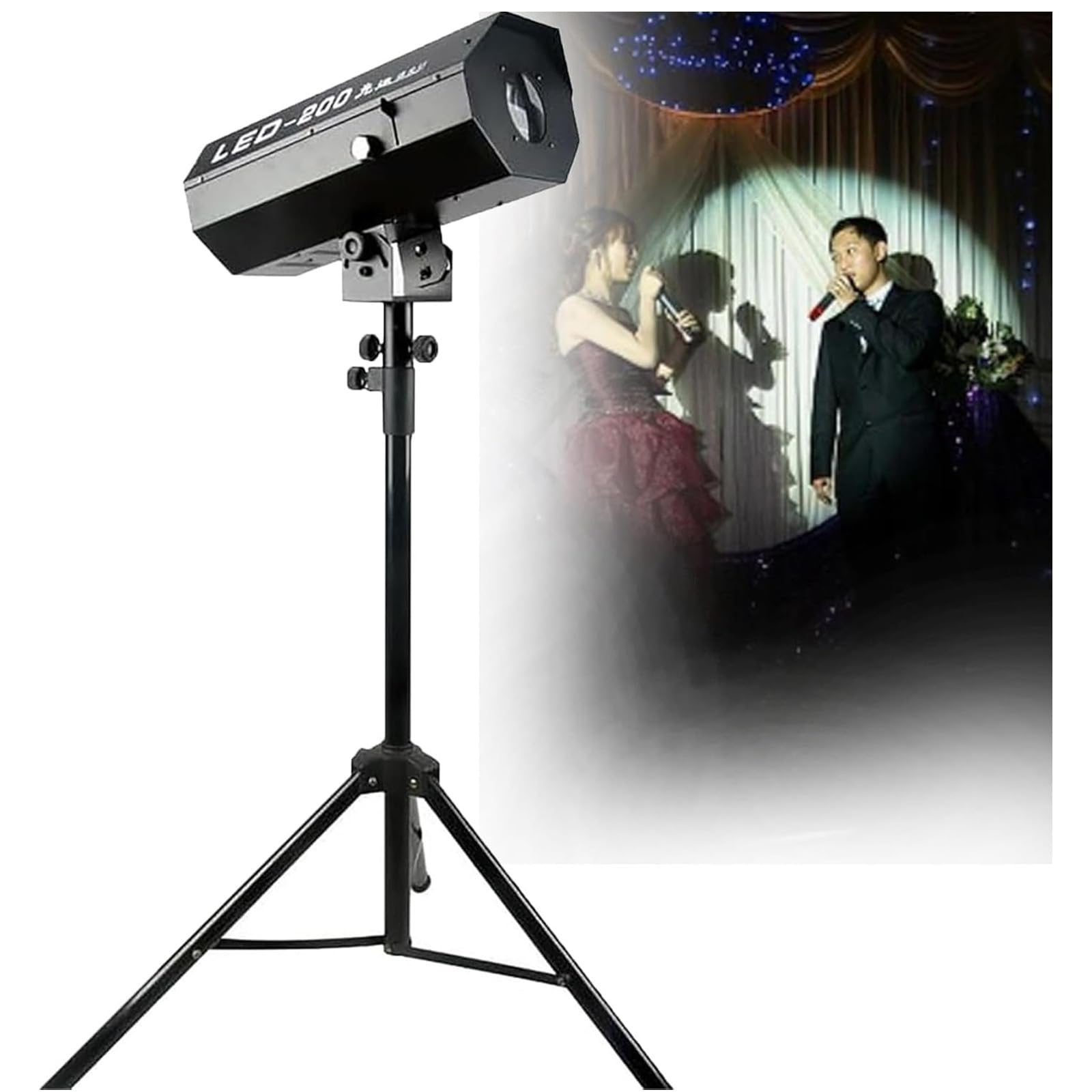 SENJINGHUA 200W LED Stage Follow Spot Light with Adjustable Aperture Manual Control for Weddings, Birthdays, and Holiday Parties