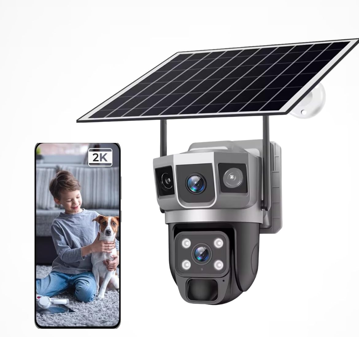 RIFFSONIC Solar 5MP + 5MP Dual Lens Full HD CCTV Security Camera | 4G Enabled, 360° Rotating View, 10Ah Li-Ion Battery, Night Vision. (Black)