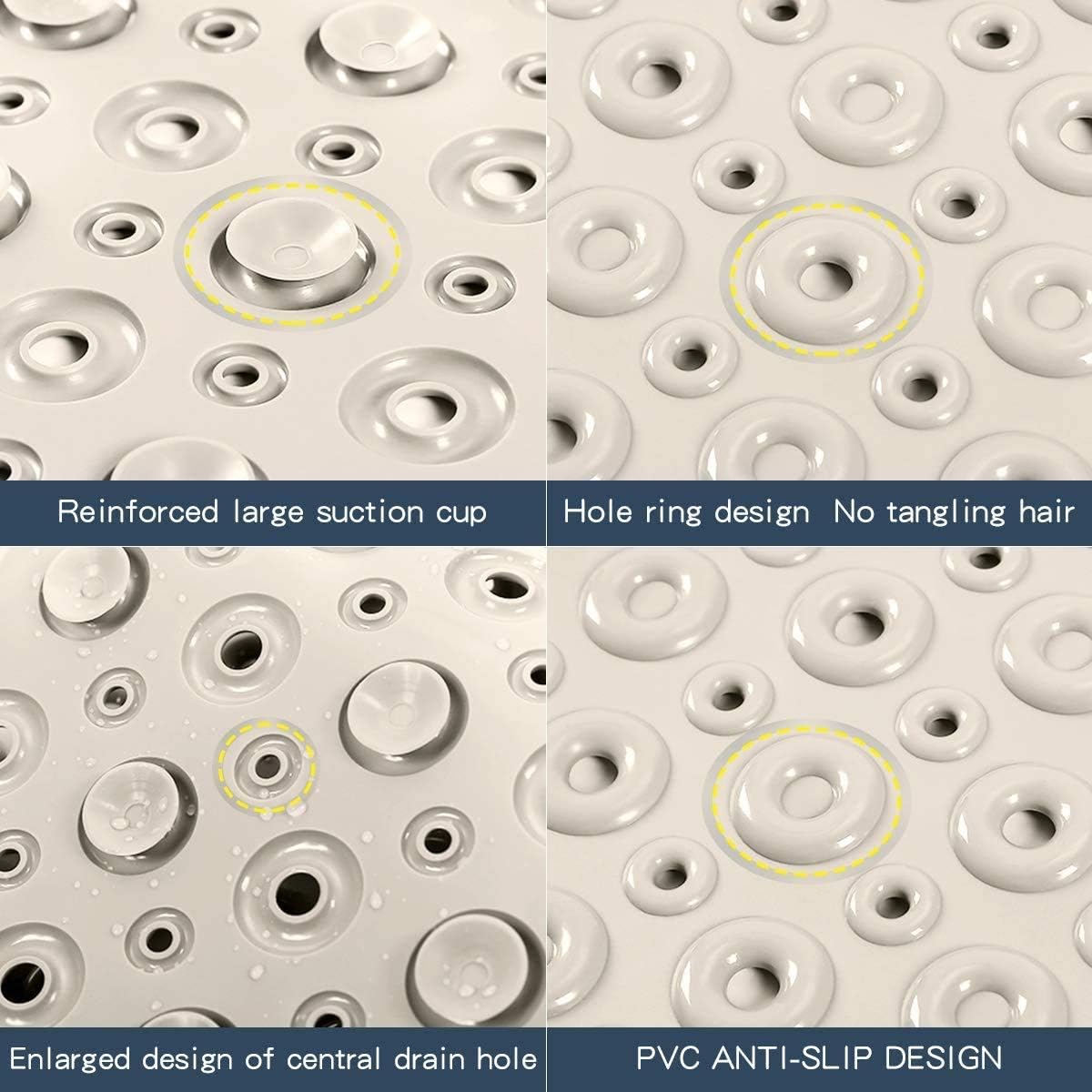 Bsicpro Bath Tub Shower Mat Non-Slip Bath Mat for Tub and Shower 35"x16"Upgrade Reinforced Large Suction Cups and Circle Hole Massage Enlarged Design of Central Drain Hole (Beige)