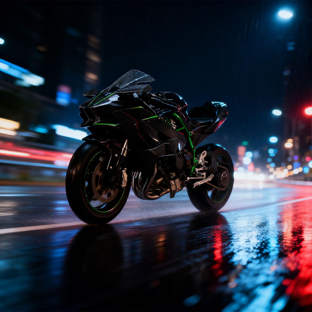 Metall Motorrad Modell 1:6 Maßstab, H2R Track Edition Dynamisches Simulationsmotorrad Mit Zündsystem Und Rauchspray, Geschenk Für Enthusiasten (Kohlefaser)