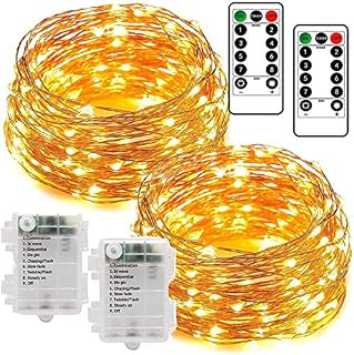 Chipark Fairy String Lights Battery Operated 2 Pack 12m 120 LED String Lights with Remote 8 Modes Waterproof Copper Wire Lights Decorative Lighting for Indoor Outdoor Bedroom Garden Xmas (Warm White)