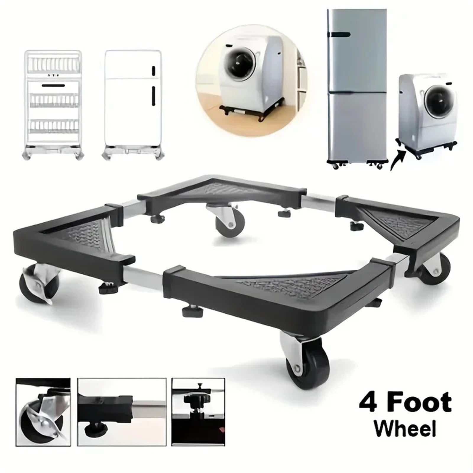 Base Con Ruote Per Elettrodomestici Ruote bloccabili for carrello for elettrodomestici in acciaio inossidabile | Base regolabile a prova di umidità for lavatrice frigorifero(43-65cm)
