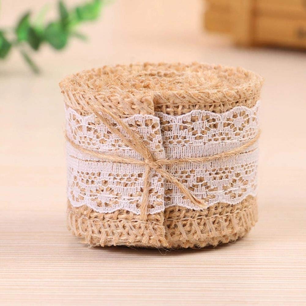 2 Rotoli Nastro Di Iuta Con Pizzo 5 Cm X 10 M | Decoro Retro Per Matrimoni, Feste E Fai Da Te