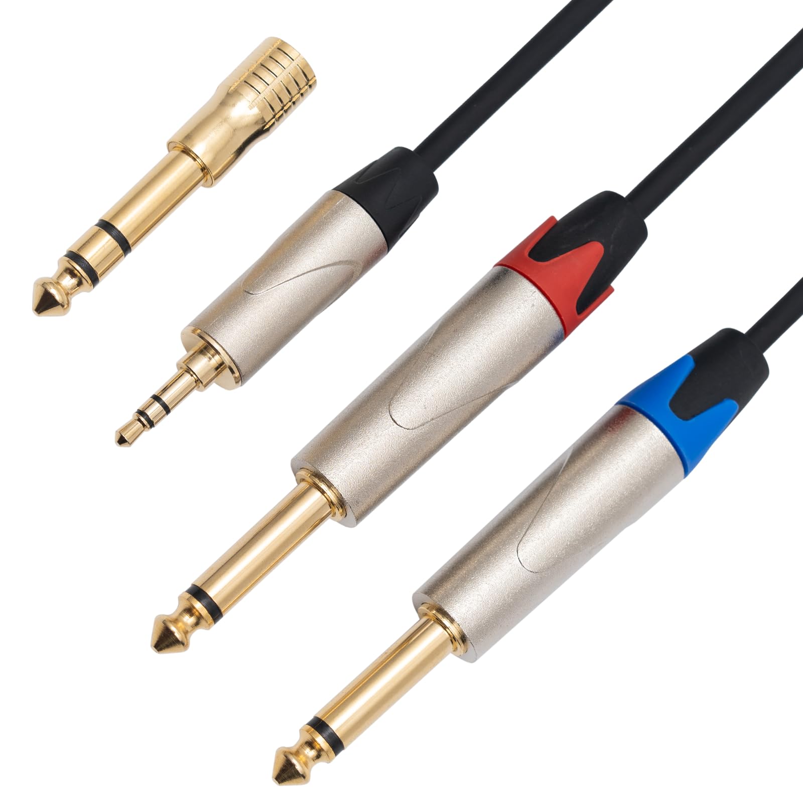 Cavo splitter a Y da 1/8" a doppio 1/4", stereo TRS da 6,35 mm a doppio jack mono TS mono da 6,35 mm, con adattatore extra placcato oro da 1/4 a 3,5 mm, 1,2 m