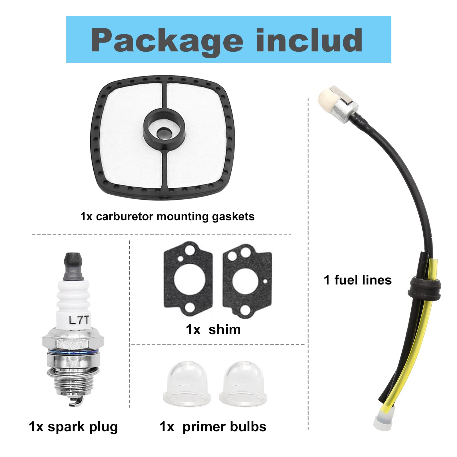 Kit Carburador Para Recortadora Echo: SRM2100, GT2100, GT2000, PP-1200, PAS-2000, PAS-2100
