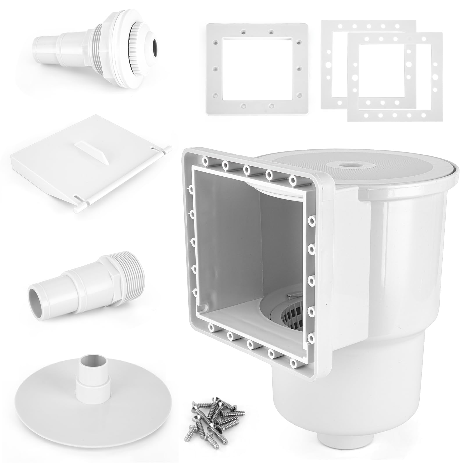 Skimmer per piscina fuori terra, skimmer standard da parete per piscina, sistema completo di skimmer fuori terra (bianco)