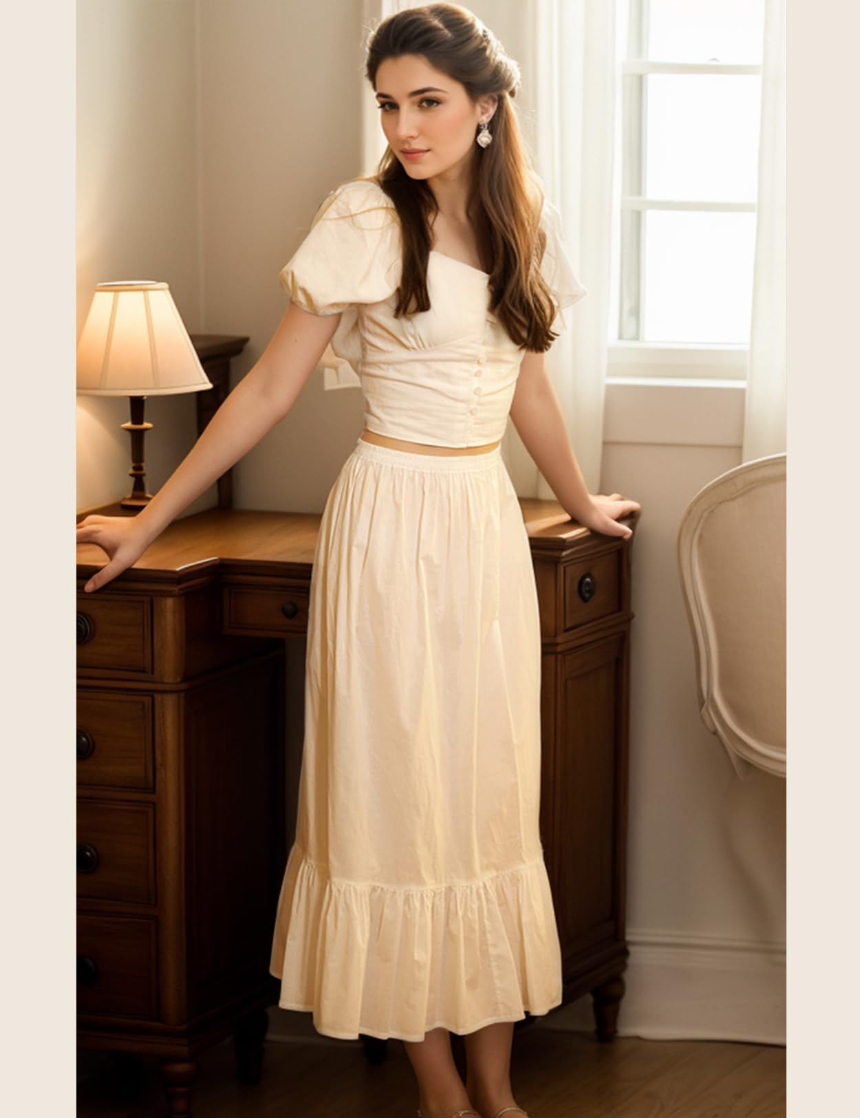 BEAUTELICATE Unterrock Damen 100% Baumwolle Lang Antistatisch Petticoat Halbrock Unterkleid für Kleid mit Rüschen Schwarz Elfenbein Weiß