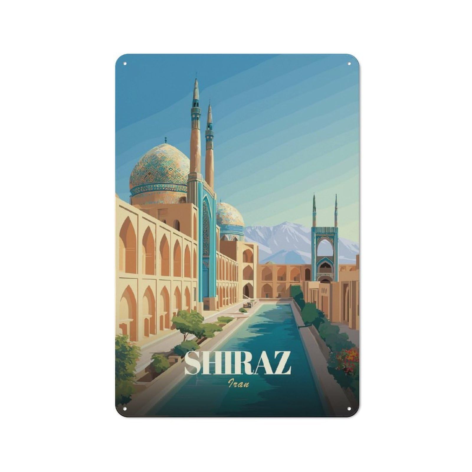 Junmoney Style-20 Shiraz Iran Travel Printed Metal Sign 30X20cm For Living Room Wall, For Kitchen, Dining Room And Home Bar Wall Decor