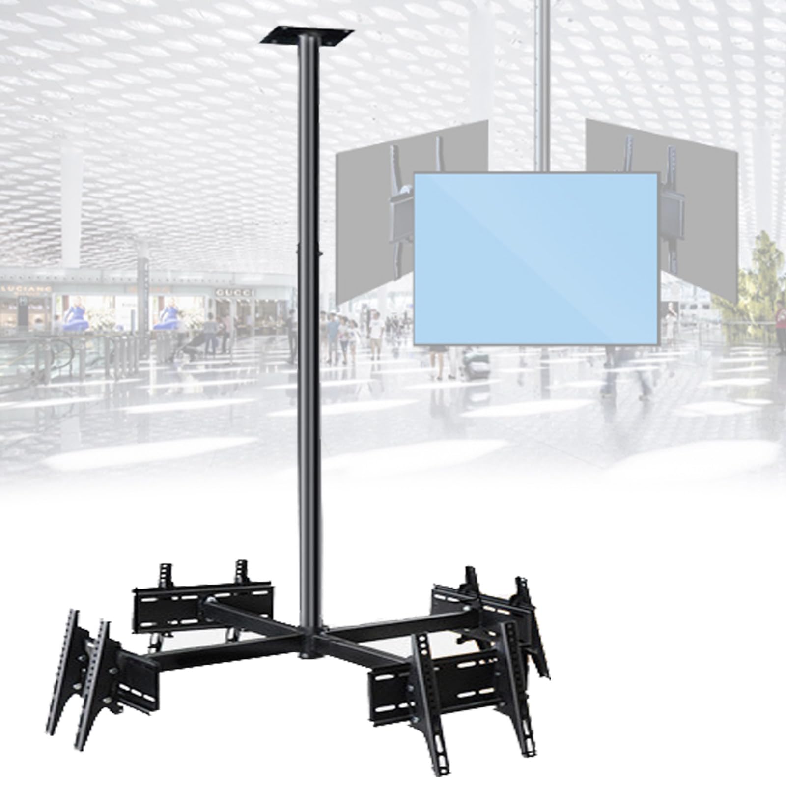 Soporte de TV de techo para 3 o 4 pantallas, compatible con la mayoría de televisores de 32 a 75 pulgadas, soporte de TV de techo ajustable y giratorio de 360°,4screen