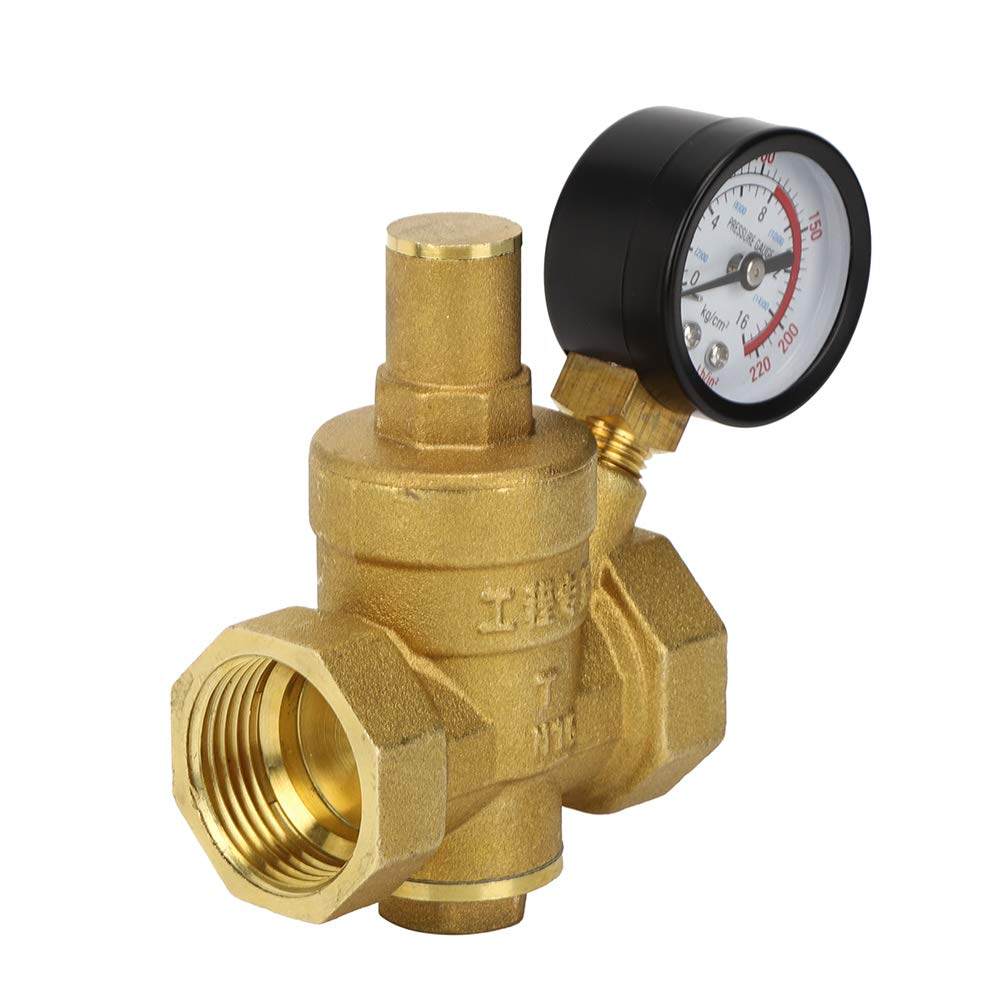 DN25 32mm Régulateur Reducteur de Pression d'eau Réglable，7.25-116 psi Vanne de réduction de pression d'eau réglable en laiton avec Manomètre Compteur de pression
