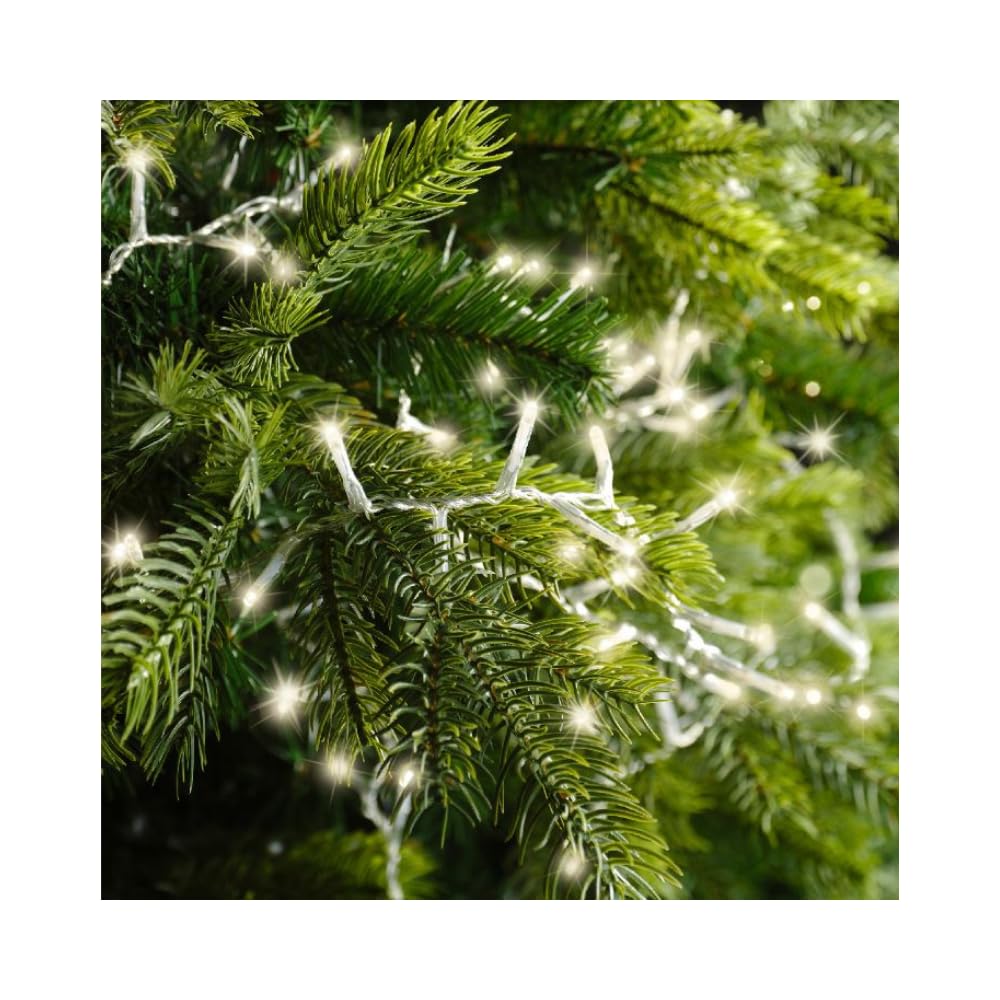 Luci di Natale Compact da 39 MT Con 1500 led Bianco Caldo, Trasparente, Distanza Luci 2.2 Cm con Timer e Memoria, 8 Effetti di Luce, Impermeabili IP44