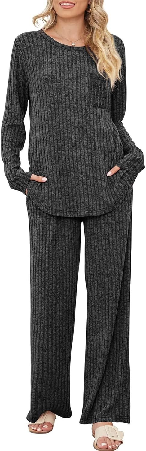 Casual tweedelige outfits voor dames, 2-delige outfit voor dames, katoen, linnen, wijde pijpen, broek met zakken en tops met korte mouwen, casual outfit, Grijs, XL