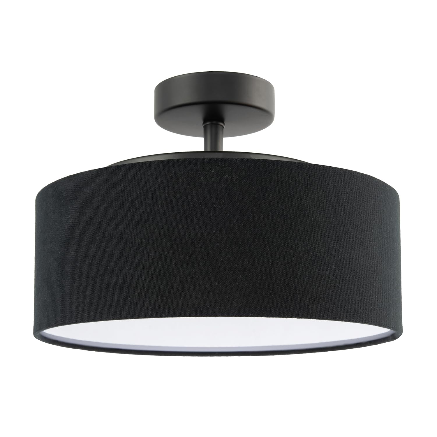 Happy Homewares Black Linen Semi Flush Ceiling Light Fixture