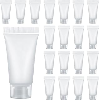 5ml Refillable Empty Tubes Bottles 20 Pcs Squeezable Sample Containers Translucent Surface Travel Sample Bottles for Toothpaste, Shampoo, Facial Cleanser, Lotion, Hand Cream