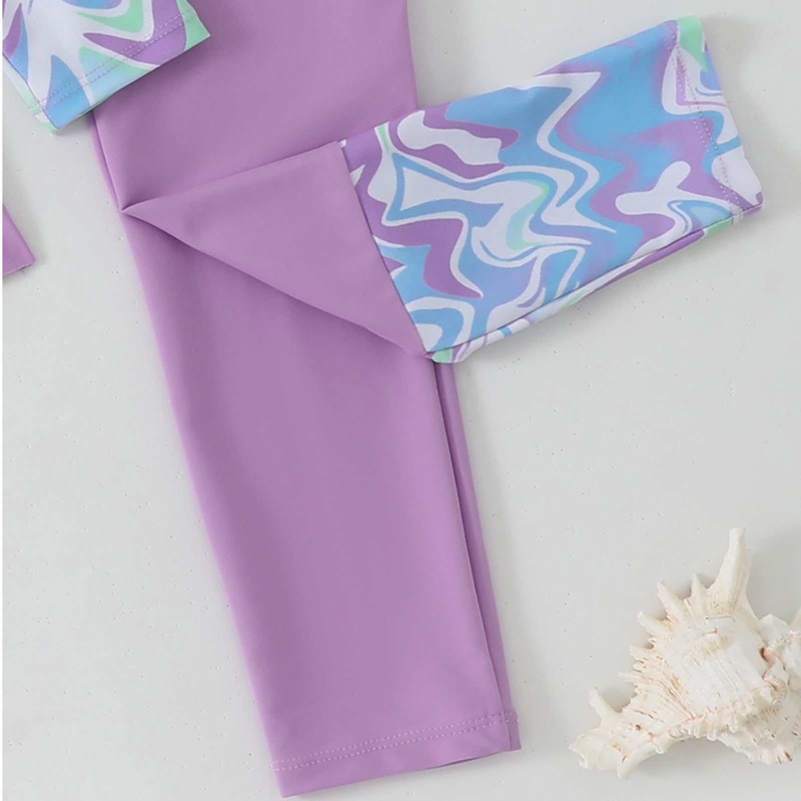 Generico Costume Tre Pezzi Ragazza Manica Lunga Pantaloni Lunghi con Cuffia per Nuoto Mare Piscina Costume Tre Pezzi Bambina Protezione con Design Moderno E Confortevole