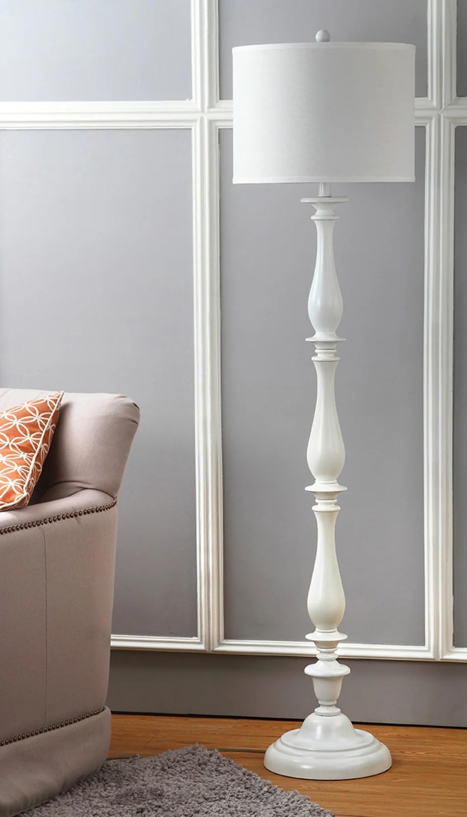 Modern Wooden Floor Lamp for Living Room | Fabric Shade Standing Lamp with Foot Switch | Elegant Home Décor Light for Bedroom, Study & Office (White)-image-48