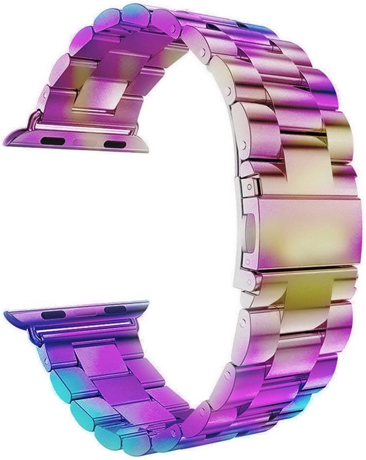 Seinit Stainless Steel Watch Band Replacement Strap Compatible with Apple Watch Series 6/5/4/3/2/1 44mm/42mm, Rainbow